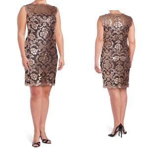 Tadashi Shoji Dir Black Metallic Embroidery Sequin Sheer Illusion Dress NWT 20Q